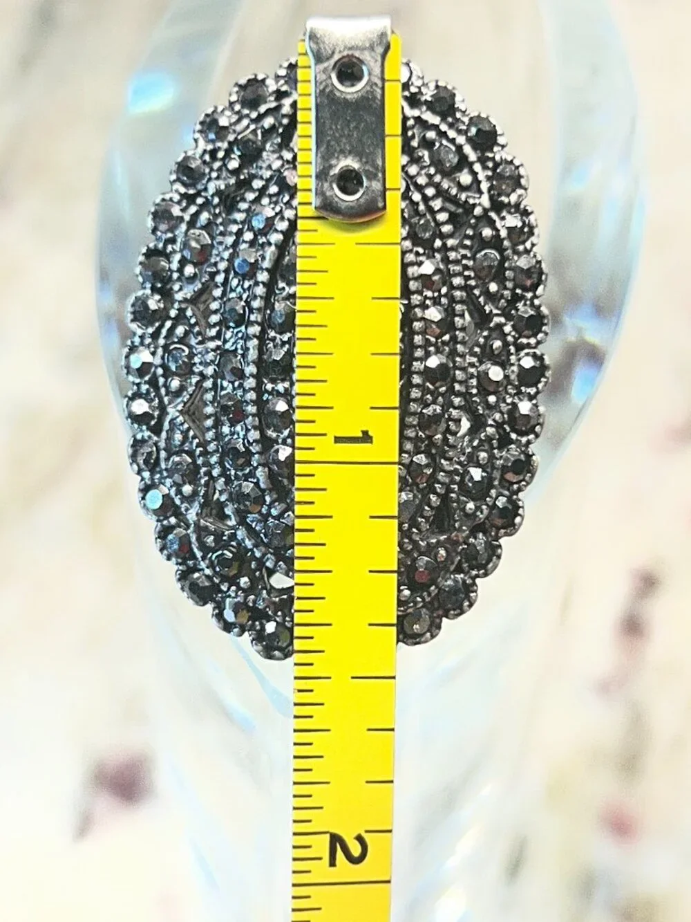Vintage Marcasite Style Statement Cocktail Ring - Oxidized Black Oval SIZE 6.5/7